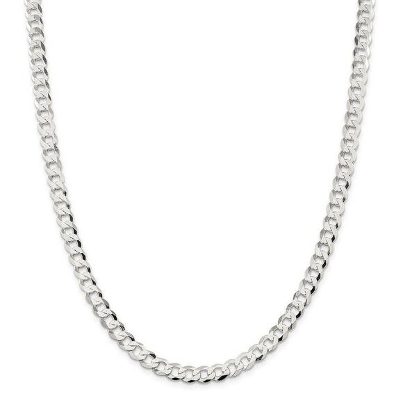 Men's 6.8mm Sterling Silver Solid Flat Curb Chain Necklace, 22 Inch - Picture 3 of 8